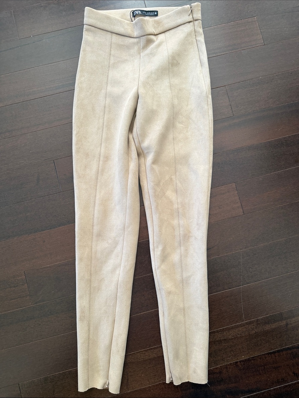 Zara Slim High-Waist Cream Velvet Leggings